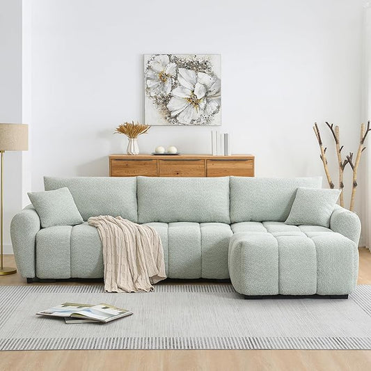 ERYE 110" L-Shaped Sectional Sofa 4 Seat Tufted Sofa Couches with Ottoman, Oversized Tufted Boucle Upholstered Corner Sectional Couch for Living Room Home Apartment