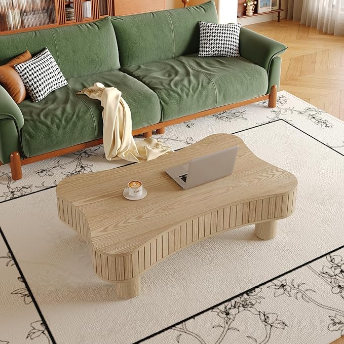 Cloud Lift Top Coffee Table with Storage, 42.52" Modern Lrregular Fluted Coffee Tables with Lifting Top,Cute Low Center Tables for Living Room, Apartment or Office-Natural