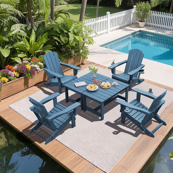 SERWALL Rectangle Outdoor Coffee Table, HDPE Patio Coffee Table, Navy - Image 10