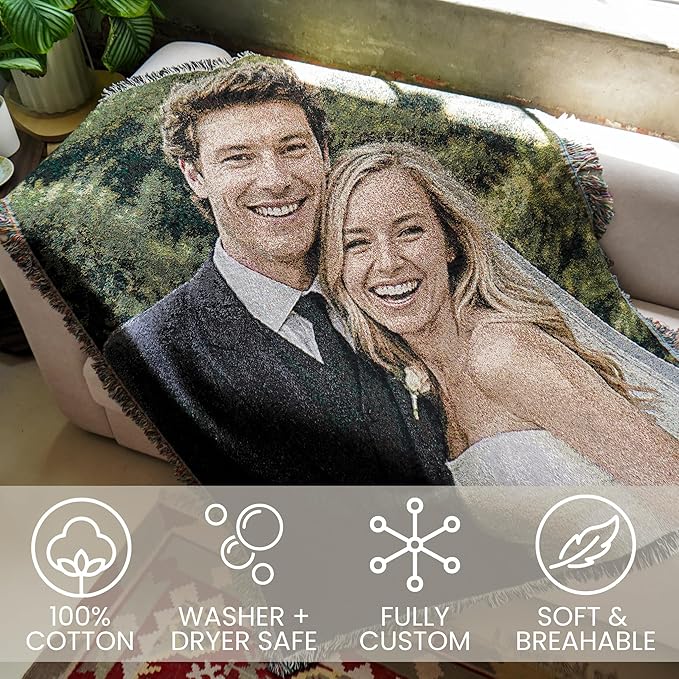Pure Country Weavers Personalized Woven Photo Blanket 100% Cotton - Not Printed - Custom Gift Picture Tapestry Throw - Made in The USA (60x50)