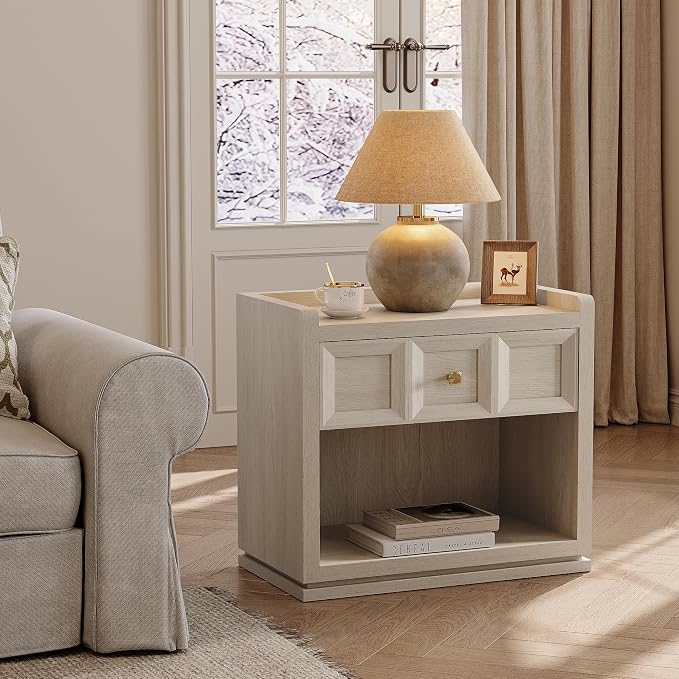 SICOTAS Night Stand Set 2, 26" Wide Nightstands with Drawer, Large Queen Size Nightstands Set of 2, Modern Bedside Table for Bedroom, Side End Table, Grey White Oak - Image 6
