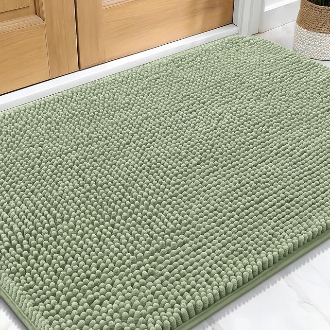 OLANLY Dog Door Mat for Muddy Paws 32x20, Absorbs Moisture and Dirt, Absorbent Non-Slip Washable Doormat, Quick Dry Chenille Mud Mat for Dogs, Entry Indoor Entryway Carpet for Inside Floor, Sage Green by OLANLY
