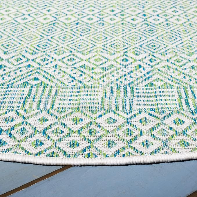 SAFAVIEH Courtyard Collection CY8235 Moroccan Boho Indoor/ Outside Non-Shedding Easy Patio Backyard Porch Deck Mudroom Area, 6'7" Round, Ivory/Green - Image 3