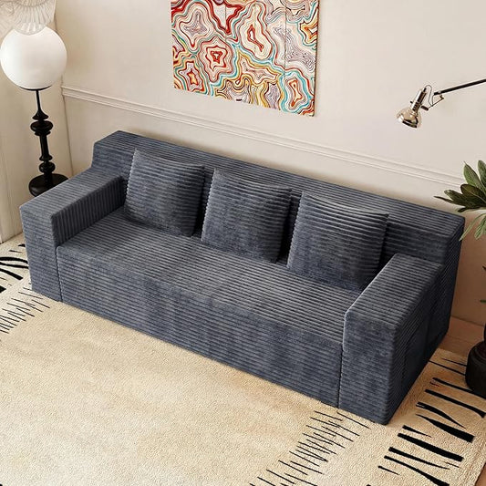 Eafurn Modern 3-Seater Love Seat Sofa Couch in a Box, No Assembly Required, High-Density Foam Plush Corduroy Loveseat Couch with Throw Cushions and Wider Armrest for Home Office