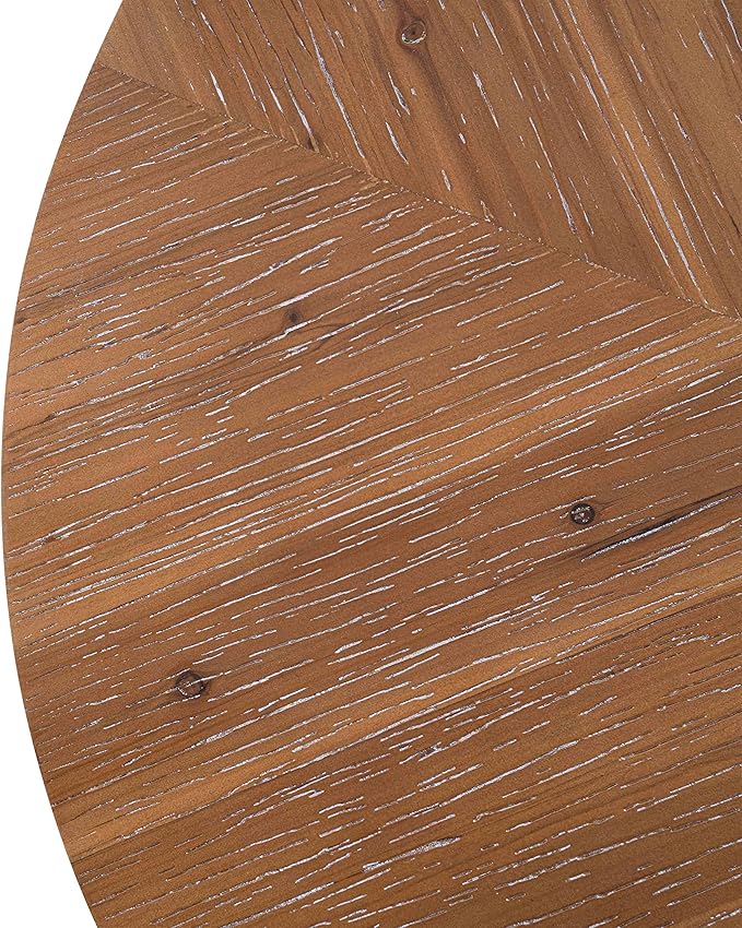 33.86" Round Coffee Table with X-Shaped Black Metal Legs, Solid Wood Circle Table for Living Room, Retro Circular Table, Natural+Black