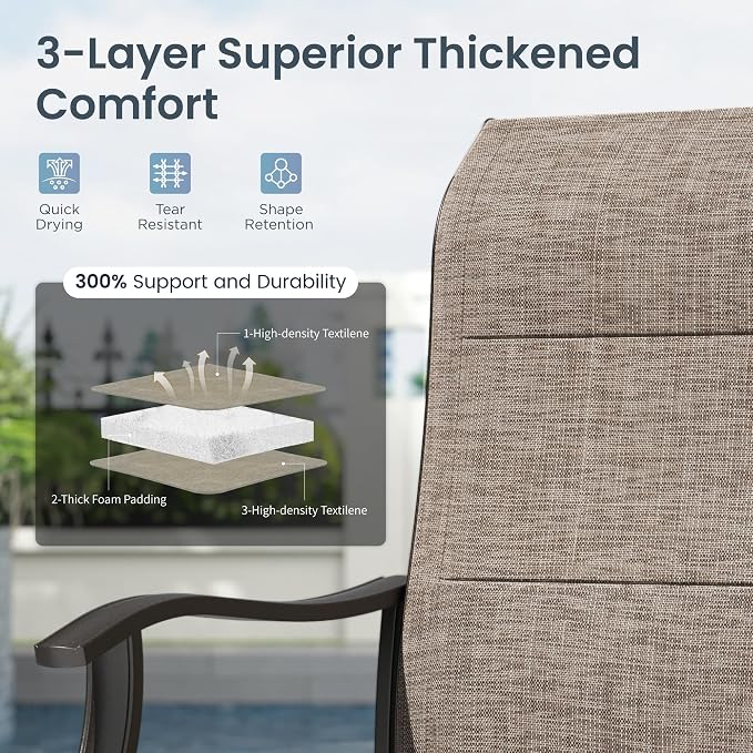 PHI VILLA Swivel Patio Chair Set of 4, 42" High Back Outdoor Chairs with Padded Fabric & E-Coating Frame, All Weather-Resistant for Deck Lawn Garden - Image 4