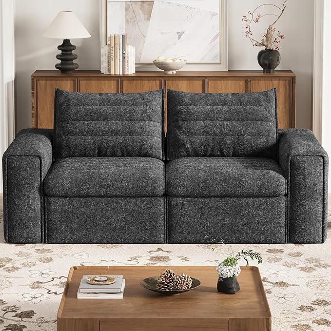 77" Cloud Loveseat Sofa, Deep Seat Couch with Pillows, Modern Comfortable Upholstery Boneless Sofa, 1 piece for Living Room, Bedroom, Apartment, Removable Cover，No Assembly Required, Dark Gray