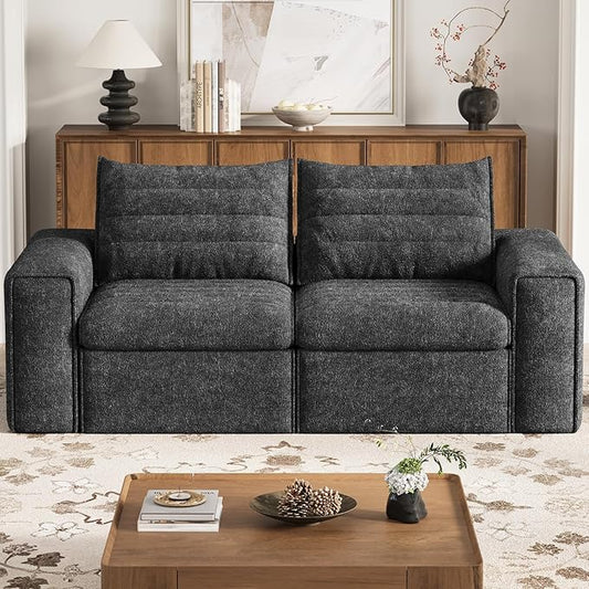 77" Cloud Loveseat Sofa, Deep Seat Couch with Pillows, Modern Comfortable Upholstery Boneless Sofa, 1 piece for Living Room, Bedroom, Apartment, Removable Cover，No Assembly Required, Dark Gray