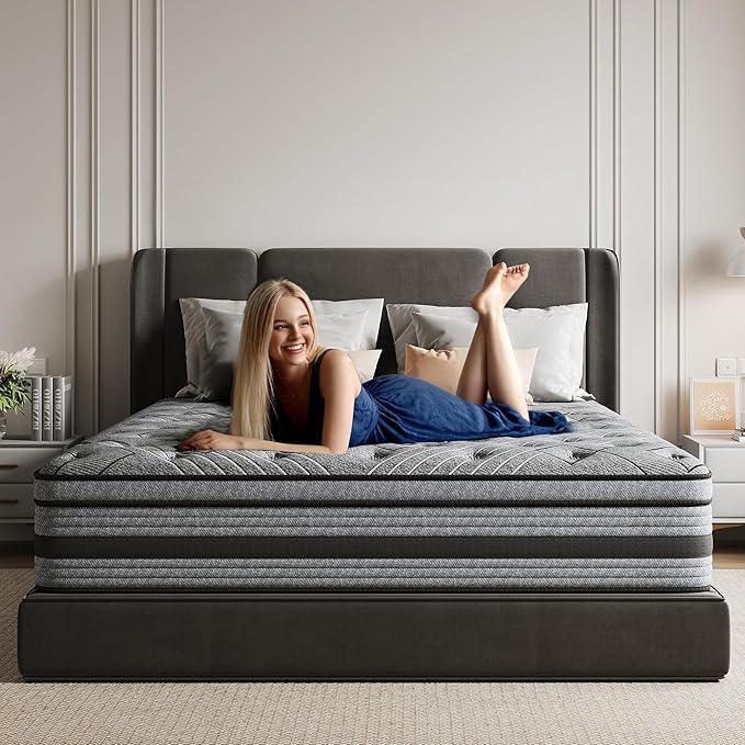 Queen Mattress,12 Inch Queen Size Mattress in a Box,Memory Foam Hybrid Queen Mattresses with Individual Pocket Springfor Motion Isolation&Silen