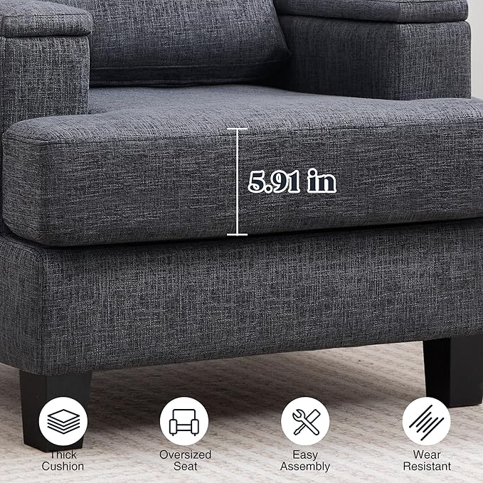 Accent Chairs Set of 2 with Armrest Storage, Modern Upholstered Reading Living Room Chairs, Comfy Large Armchairs, Fabric Single Sofa Chair for Bedroom (Dark Grey)