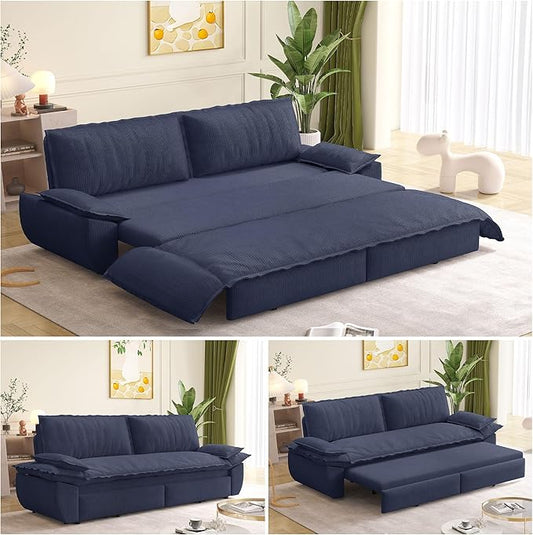 73.2" Queen Size Pull Out Sofa Bed, 3-in-1 Convertible Sleeper, Corduroy Loveseat for Living Room, Apartment, Bedroom Small Spaces, Dusty Blue (Mattress & Bedding Not Included)