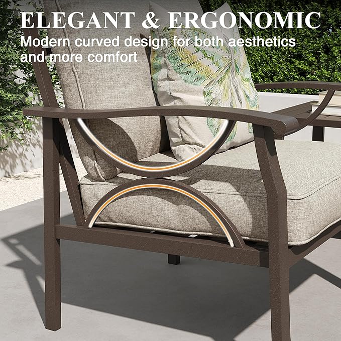RoyalCraft Outdoor Patio Furniture Set, 5 Piece Patio Conversation Set with Coffee Table, Metal Furniture Set for Porch Backyard Garden, Coffee