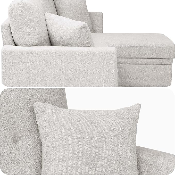 Sectional Sleeper Sofa with Pull Out Bed, L Shape Convertible Chenille Couch with Storage Chaise, 2 in 1 Pull Out Sofa Bed with 2 Seats, for Living Room, Apartment, Beige