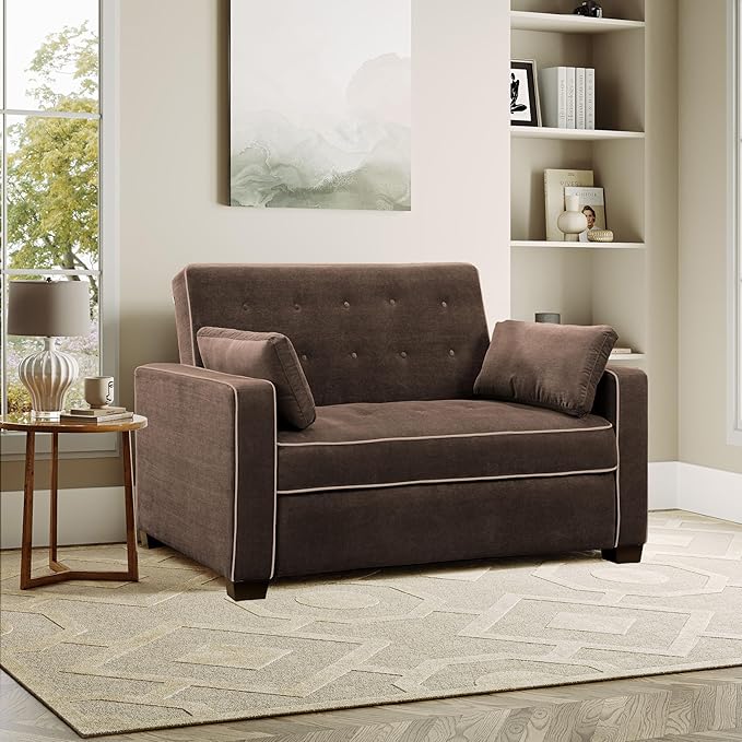 Serta Ainsley 72.6" Convertible Sleeper Sofa, Queen Size, Dreamcoil Comfort, Soft Woven Fabric, Java