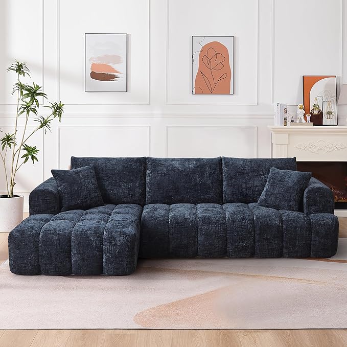 108 Inch Oversized Cloud Modular Sectional Sofa with Left Facing Chaise, L Shaped Floor Lounge Couch, Comfy Tufted Chenille Boneless Sofa with Deep Seat,No Assembly Required for Living Room Office