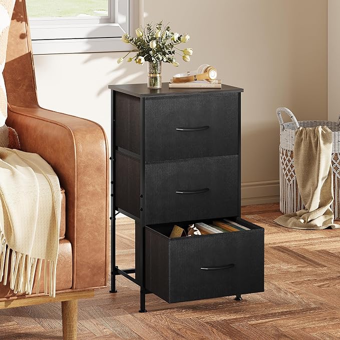 WLIVE Dresser with 3 Drawers, Fabric Nightstand, Organizer Unit, Storage Dresser for Bedroom, Hallway, Entryway, Closets, Sturdy Steel Frame, Wood Top, Easy Pull Handle, Charcoal Black - Image 4