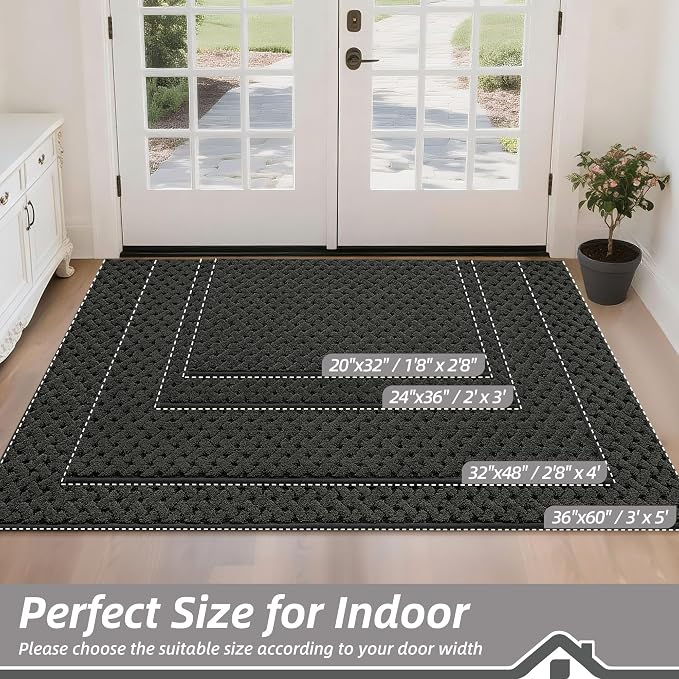 BEQHAUSE Dirt Trapper Door Mat Non-Slip Entryway Rugs Stain Resistant Absorbent Dog Doormats Woven-Look Washable Welcome Floor Doormat For Front Back Door, Dirty Wet Shoes & Paws, 32" x 48", Dark Grey - Image 2