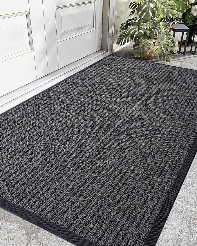 DEXI Front Door Mat Outside Entrance, 4x6 ft Large Rubber Entry Doormat Heavy Duty, Welcome Mats Non Slip for Inside House Floor Entryway Double Doors Exterior Patio, Striped Grey by DEXI