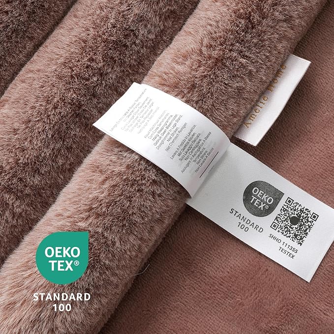 Amélie Home Faux Fur Throw Blanket for Couch, Ultra Cozy Fuzzy Fluffy Fur Luxurious Soft Striped Plush Gift Blankets for Family Sofa Chair Bedroom, 60"x80", Cationic Fox Pink Brown