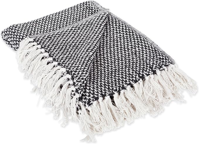 DII 100% Cotton Basket Weave Throw for Indoor/Outdoor Use Camping Bbq's Beaches Everyday Blanket, 50 x 60, Black