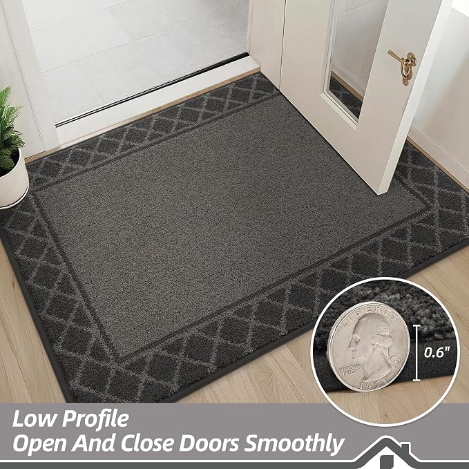 BEQHAUSE Door Mat Indoor Entrance Dirt Trapper Rugs for Entryway Non Slip Welcome Mat Absorbent Floor Mat Low Profile Washable Front Doormat for Dirty Paws, 36" x 60", Black - Image 7