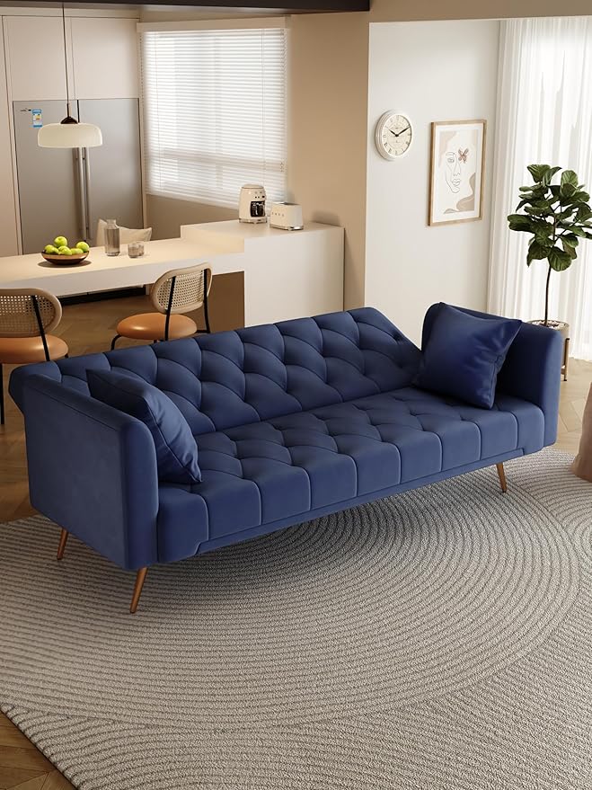 KEIKI 71 INCH Loveseat Sofa with Adjustable Backrest, Upholstered 2 Seater Velvet Couch for Living Room Bedroom Office Apartment, Blue
