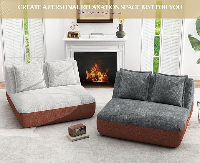 Hobestluk Small Couches for Small Spaces,42” Mini Loveseat Sofa 2-Seater Armless Sofa Chair with Side Pocket for Living Room,Bedroom,Dorm,Office (Terracotta+Grey)