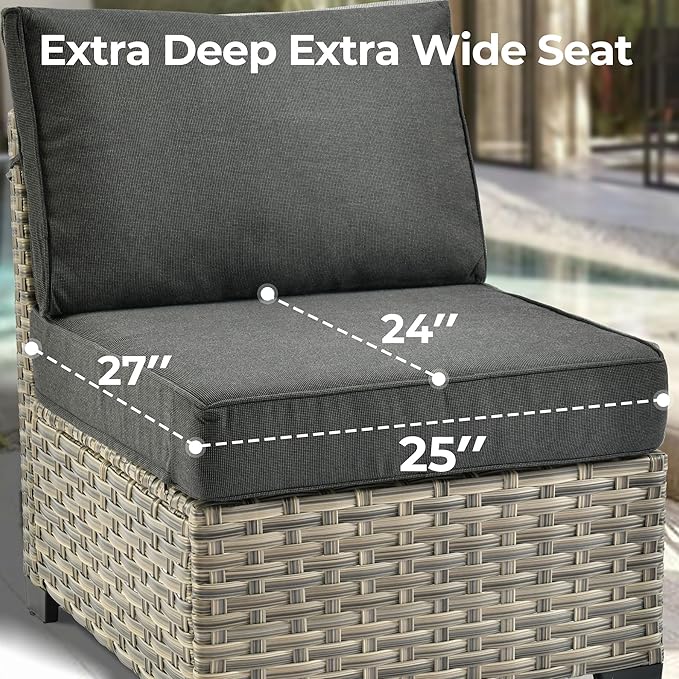 HOOOWOOO Outdoor Sectional Patio Furniture Set with Fire Pit Table,13 Pieces Wicker Conversation Sets L Shaped Couch,Extra Deep Out Door Sofa Outside Furniture with Swivel Chairs Ottomans,Black