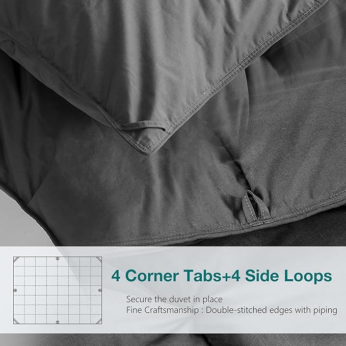 KAKABELL Pinch Pleat Goose Down Feathers Fiber Comforter Palatial King Size All Season-Ultra Soft and Cozy Noiseless Duvet Insert with Egyptian Cotton Blend Cover,Fluffy Warm Comforter (Grey,120"X98")