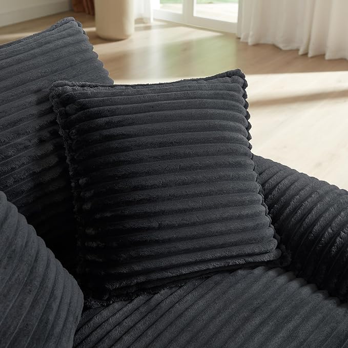 52" Oversized Chaise Lounge Chair Boneless Sofa Bed, Plush Corduroy Upholstered Cloud Lounge Sofa Couch with Ottoman, Modern Deep Seat Sleeper Chair w/Thickness Cushions for Living Room, No Assembly