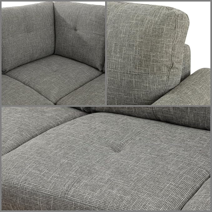 FONTOI L Shaped Sectional Couches, Lounge Modular Sectional Sofa for Living Room Bedroom Furniture, Comfortable 4 Seat Couch with Ottoman Storage & Chaise, Grey