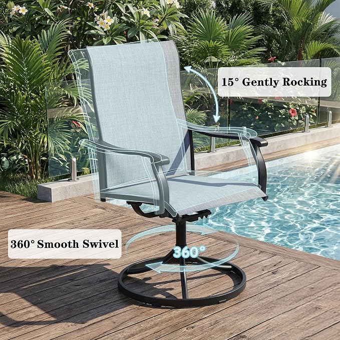 NOBLEMOOD 5-Piece Outdoor Dining Table & Chair Set, Outdoor Dining Set with 4 Textilene Swivel Chairs, Patio Metal Square Dining Table Set for Outside, Garden, Backyard - Image 4