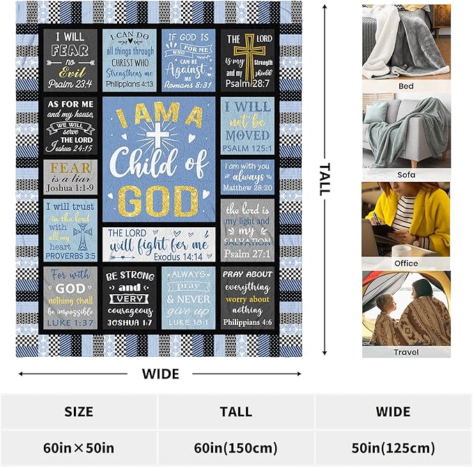 CUJUYO Christian Gifts for Men, Dad, Son, Brother, Him Blanket 60"x50" - Inspirational Religious Graduation/Birthday Gifts - Baptism Confirmation Gifts for Boys - Catholic Spiritual Gifts for Men