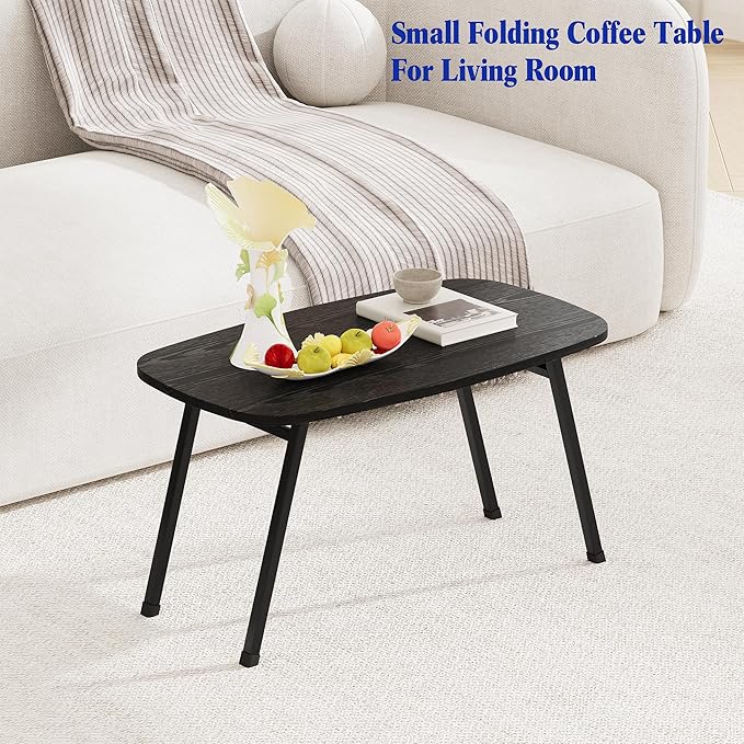 Foldable Coffee Table for Small Spaces,Small Coffee Table Folding,Rectangular Center Table for Living Room, Modern Floor Table,Mid Century Low Tables for Home, Office, Dorm,Easy Assembly,Black