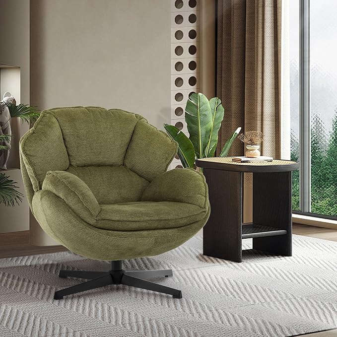 IWMH Swivel Accent Chair for Living Room, Upholstered Armchair with Metal Legs, Lounge Sofa Chair, Comfy Leisure Chairs for Bedroom Reading (Green)