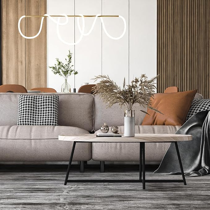 Modern Coffee Table, Oval Wood Coffee Tables Center Table with Metal Leg for Living Room, 47 Inch Living Room Table Accent Furniture (Oval Coffee Table, Nature)