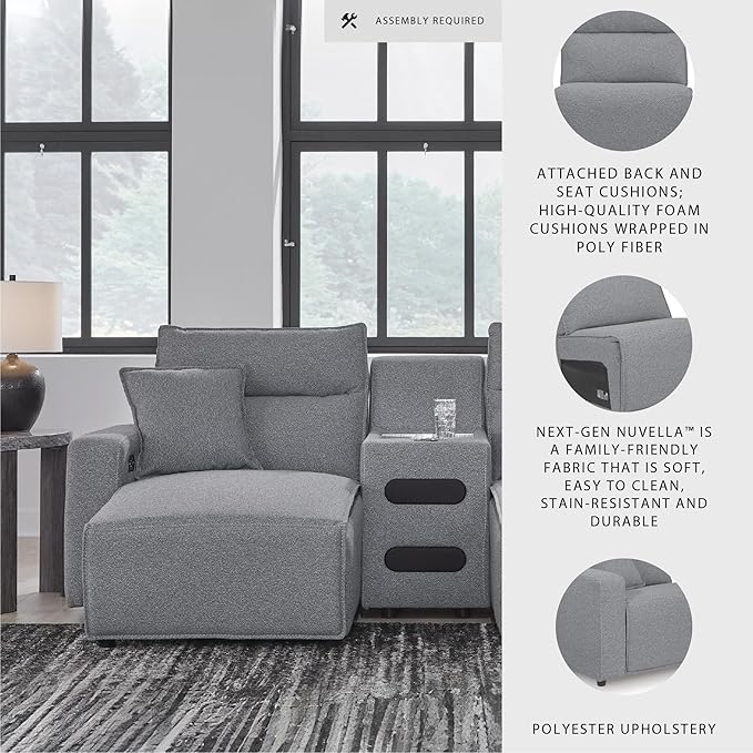 Signature Design by Ashley Modern ModMax II Stain Resistant 5-Piece Power Reclining Sectional with Adjustable Headrest and Built-in Speaker, Gray