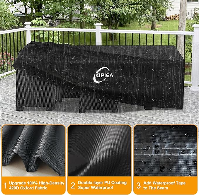 Kipiea Outdoor Furniture Covers Waterproof, 420D Heavy-Duty Patio Furniture Set Covers, No Tears Anti UV No Fading,118" L x 98" W x 28" H - Image 3