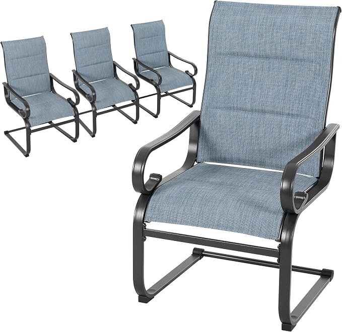 NUU GARDEN Patio Dining Chairs Set of 4, All Weather Outdoor Padded Textilene Patio Chairs， Powder-Coated Metal Frame Patio Furniture for Backyard Garden Poolside Lawn, Blue and Black by NUUGARDENCORPORATION