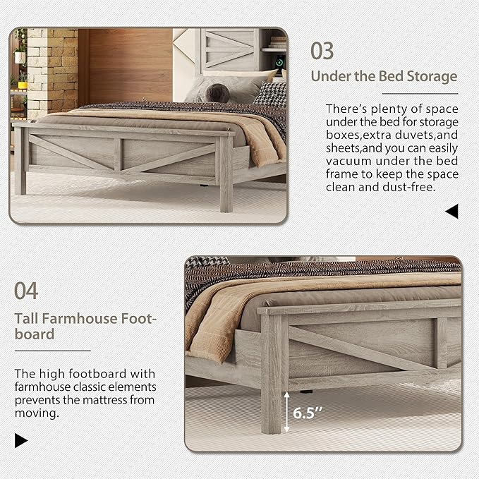 Harper & Bright Designs 3 Pieces Bedroom Set Full Size Platform Bed with Storage Headboard, Nightstand and Dresser, 3 Piece Wood Bedroom Furniture Set,Antique Gray