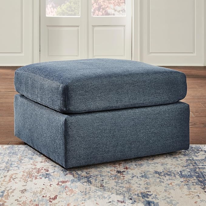 Signature Design by Ashley Modmax Contemporary Stain Resistant Square Oversized Accent Ottoman with Non-Skid Legs, Blue