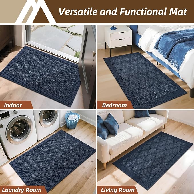 COSY HOMEER Non-Slip Door Mat 24"x36", Entryway Rugs Low Profile Absorbent Dirt Trapper Doormat for Front Entrance, Washable Polypropylene Entry Mat (Blue) - Image 7