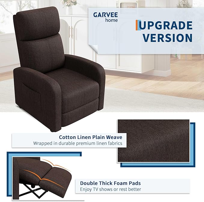 Garvee Recliner Chair for Adults, PU Leather Lazy Recliner Ergonomic Adjustable Single Sofa Enhanced with Side Pocket, Tall Back, Wide Arms & Padded Seat, Home Theater Seating for Living Room