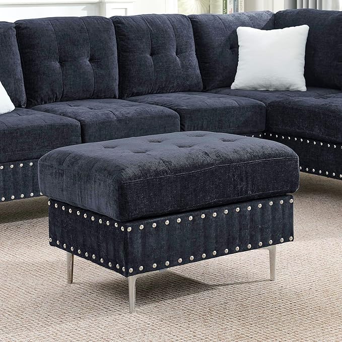 ERYE 102-Inch L-Shaped Corner Sectional Sofa Chenille Upholstered Tufted Corner Sofa Couch with Storage Ottoman and Nailhead Decor,Modern L-Shaped Convertible Couches