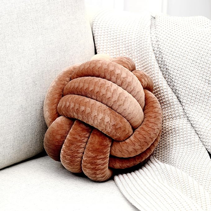 Petrella Knot Pillows Ball Round Throw Pillows Home Decor Cushion Decorative Aesthetic Throw Pillows，Khaki 8inch