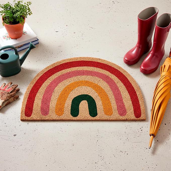 Fisura- Doormat Outdoor Entrance, Outdoor mats for Front Door, Welcome mat. Made of Coconut Fiber with Non-Slip PVC Base, Doormat Hand-Painted, 27,5 inch x 15,7 inch. (Rianbow Boho) - Image 3