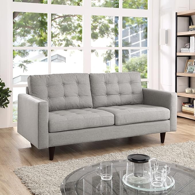 Modway EEI-1547-LGR Empress Mid-Century Modern Upholstered Fabric Loveseat In Light Gray