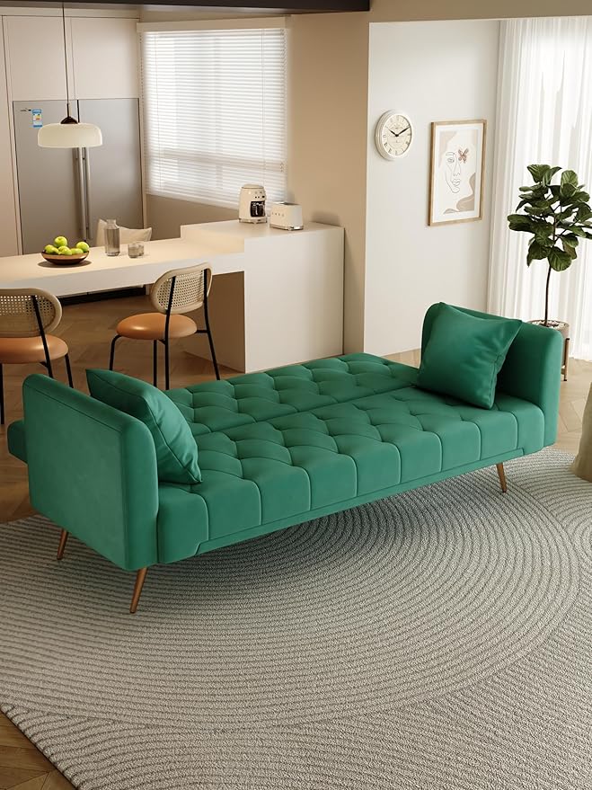 KEIKI 71 INCH Loveseat Sofa with Adjustable Backrest, Upholstered 2 Seater Velvet Couch for Living Room Bedroom Office Apartment, Green