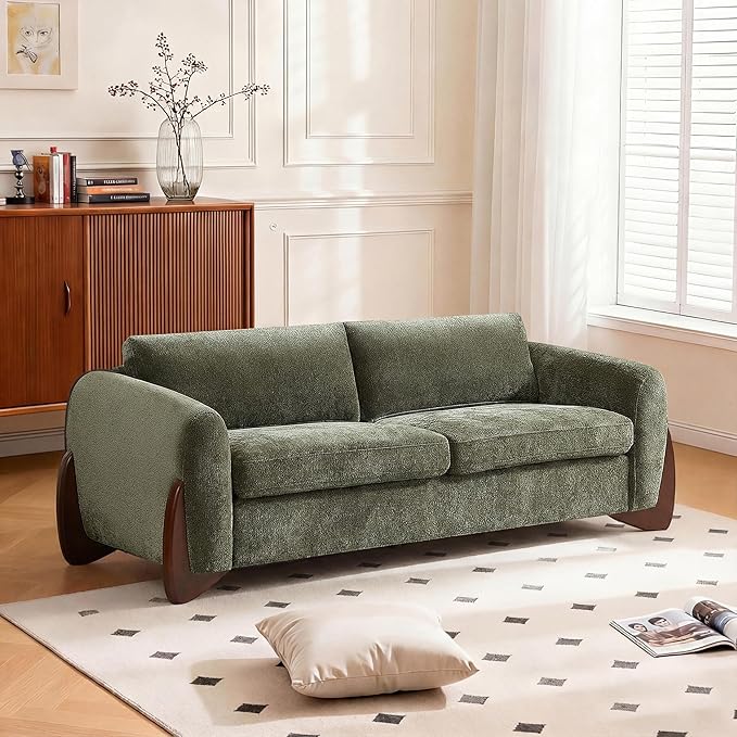 89" Sofa Couches for Living Room, Modern 3 Seat Couch Upholstery Cozy Sofas for Small Space, Bedroom, Apartment, Home Office, Olive Green