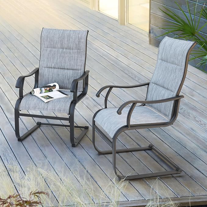 NUU GARDEN Set of 2 Patio Dining Chairs All Weather Outdoor Padded Textilene Chairs with High Back and Spring Motion Design Breathable Outdoor Dining Chairs for Deck Lawn Backyard Grey - Image 9